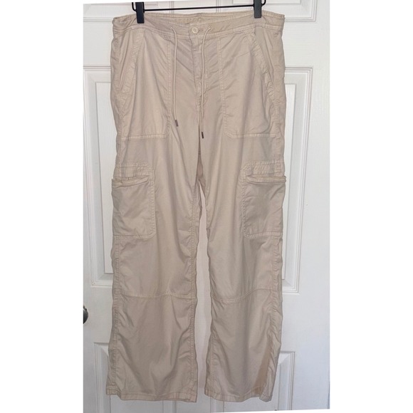 American Eagle Outfitters Pants - American Eagle Baggy Wide Leg Cargo Pants Sz 12 Tan Twill Lyocell Blend